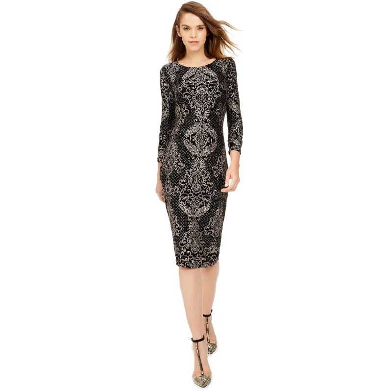 Betsy & Adam Womens Baroque Glitter Sheath Dress, Black, 6