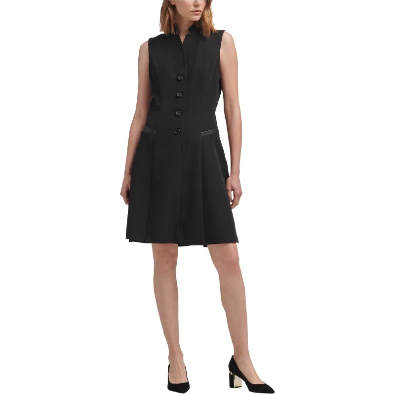 DKNY Womens Tuxedo A-line Dress, Black, 6