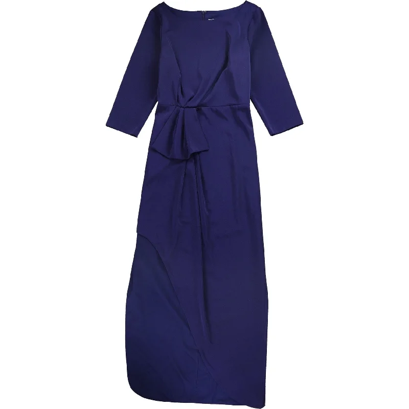 Kay Unger Womens Gathered Waist Ruffled Gown Dress, Blue, 16