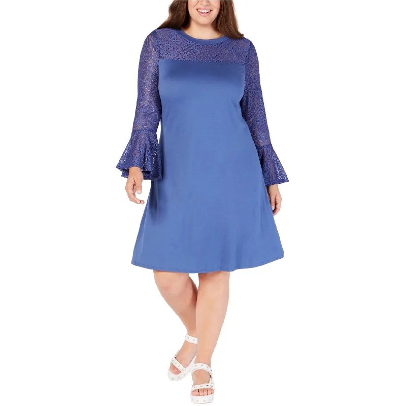 Love Squared Womens Lace A-line Dress, Blue, 1X