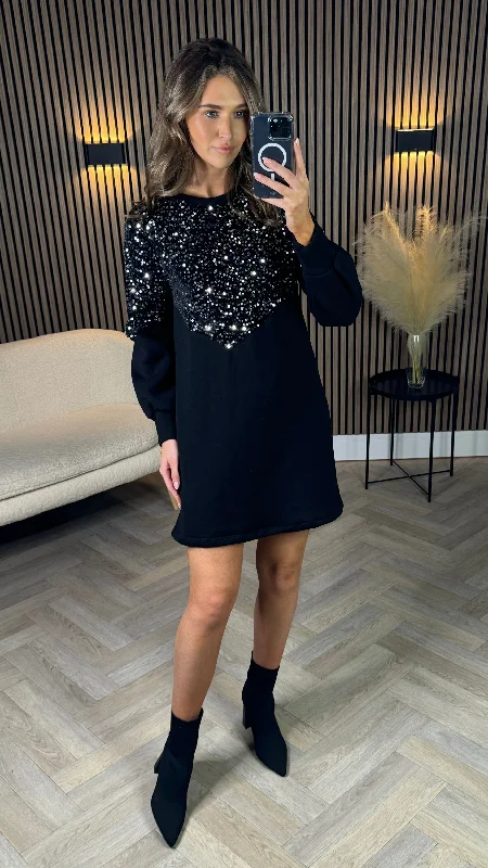 Narissa Black With Silver Sequin Jumper Mini Dress