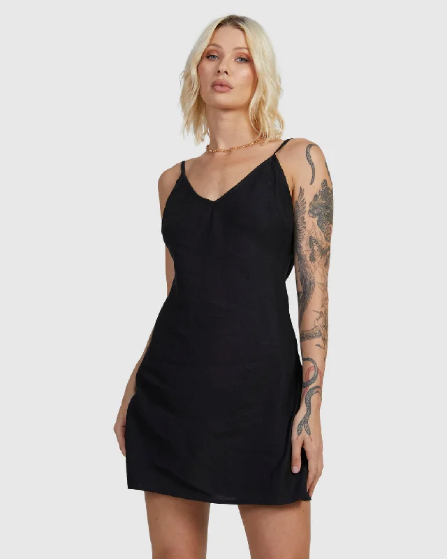 Off Duty Bias Mini Dress - Washed Black