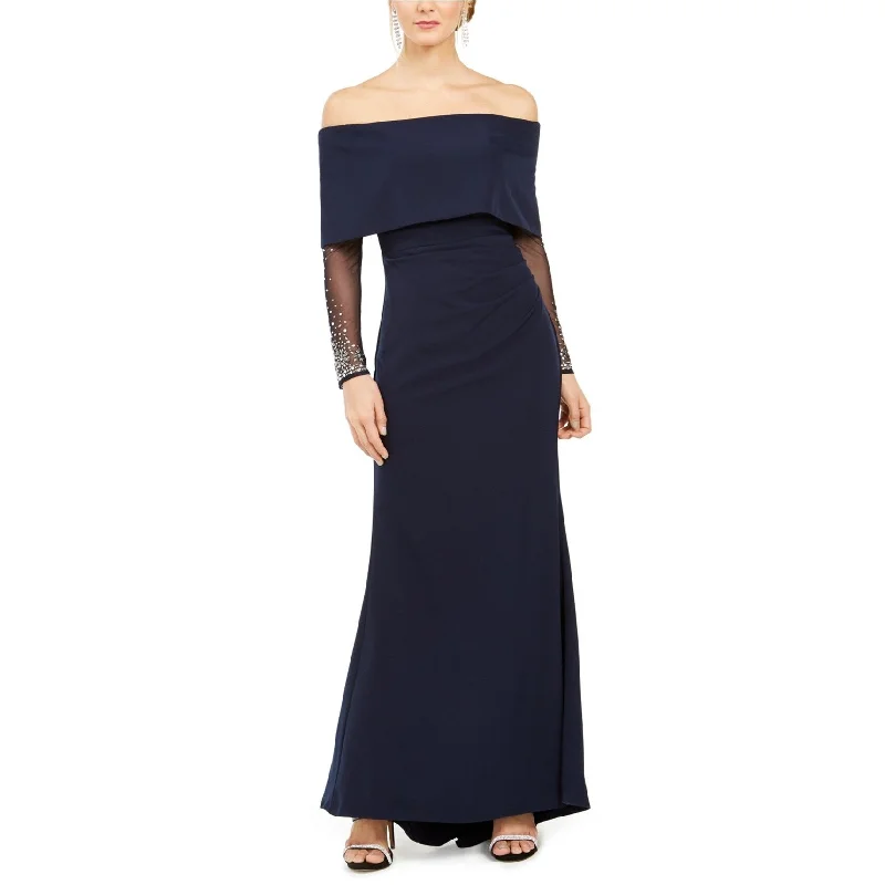 Vince Camuto Womens Embellished Gown Off-Shoulder Dress